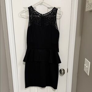 Kensie Elegant Black Lace Peplum Mini Dress